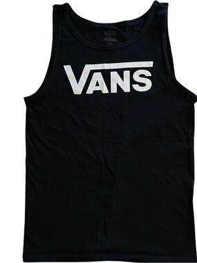 Vans Men’s Small Black Logo Tank Top Off The Wall Skater Athleisure Minimalist